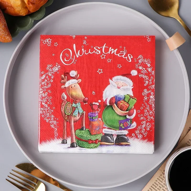 Santa Claus and His Deer Printed Napkins 10/20pcs 33*33cm