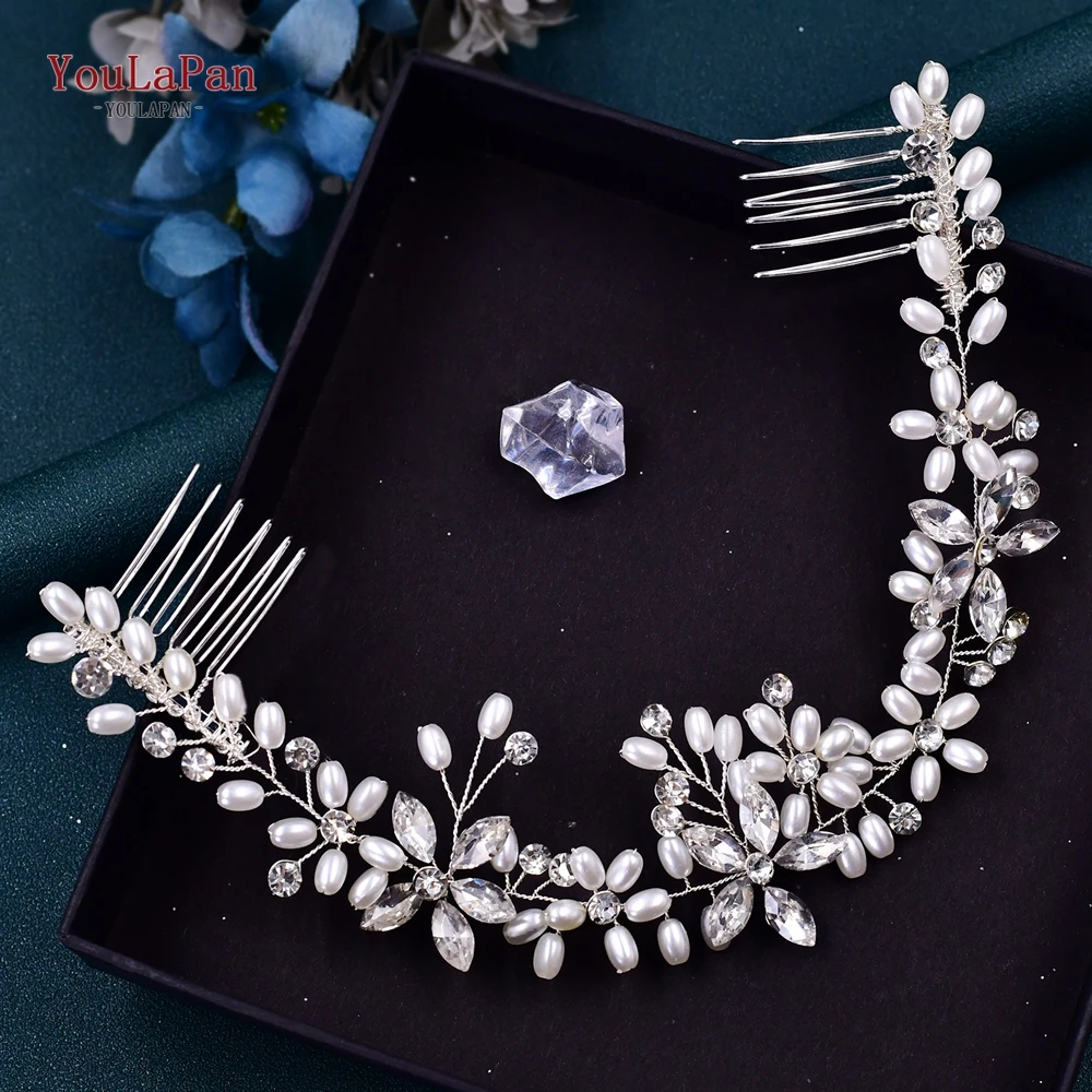 Pearl Wedding Headband with Comb Woman Hair Accessories Rhinestone Bride Headpiece Princess Tiara Bridesmaid Gift HP128