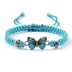 Elegant Handmade Braided Bracelet with Blue Butterfly Pendant (Blue)