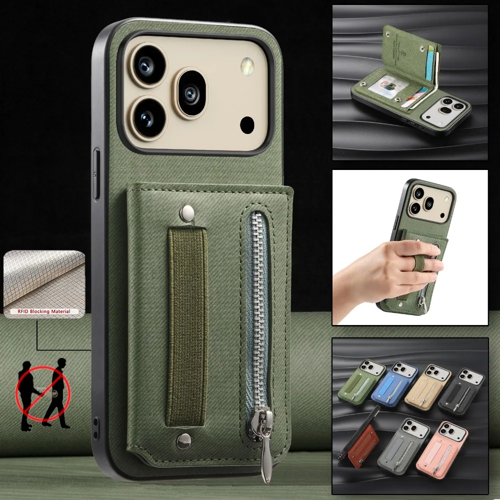 Luxury Zipper Wallet Leather RFID Card Holder Case
