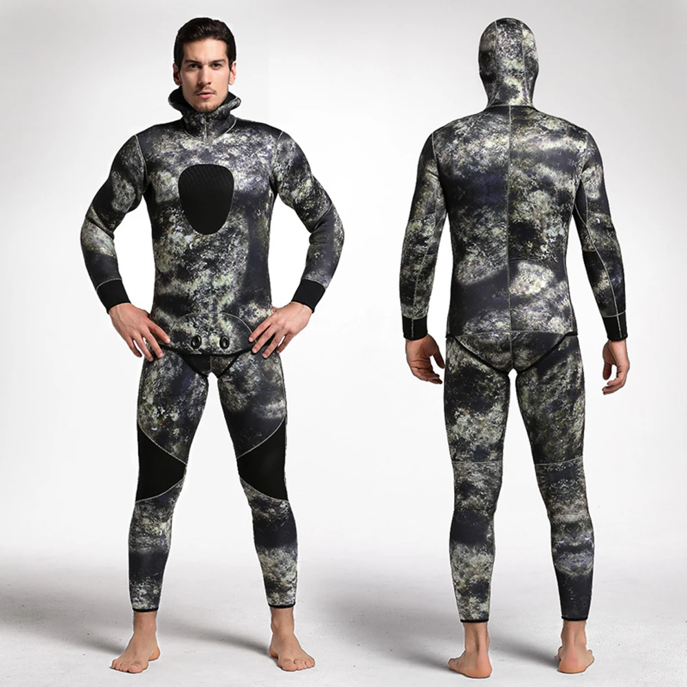 5mm Neoprene Diving Suit Men's New Fashion Camouflage Split Hooded Thickened Warm Scuba