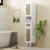 Homcom Tall Bathroom Storage Cabinet with Rattan Doors, Freestanding Bathroom Cabinet with Open Shelf, Drawer, White 3