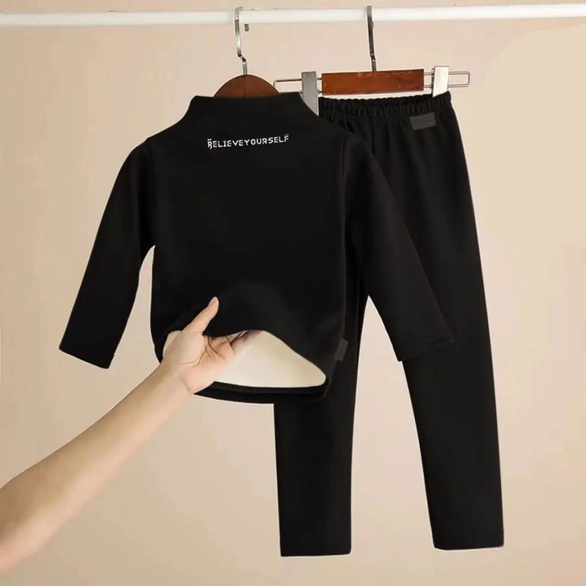 New Children's Self Heating High Collar Bottoming Shirt Suit Clothes Winter Boys and Girls Warm Autumn Thermal Underwear