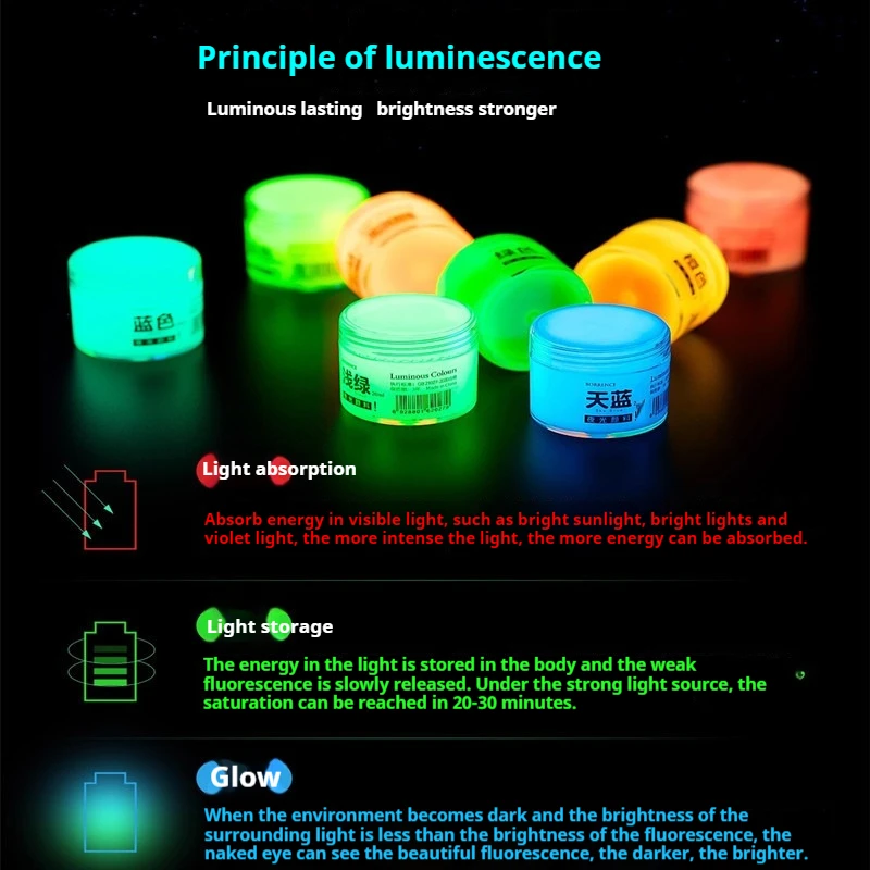Glow-in-the-dark pigment 20ml fluorescent acrylic luminous paint DIY