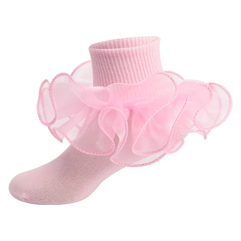 1-10Y Baby Girls Ruffle Socks Soft Double Lace Frilly Socks Princess Ankle Socks Kids Knit Socks for Autumn Winter 6