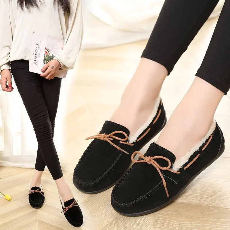 Women Shoes Winter Women Shoes Slip-On Flat Shoes Casual Comfortable Loafers Warm Plush Moccasins Lady Cotton Plus Size