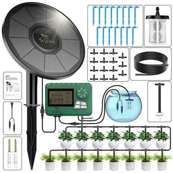 Système d'irrigation solaire, dernier Kit de système d'irrigation goutte à goutte pour plantes de jardin avec écran d'affichage, minuterie d'arrosage automatique de bricolage de voyage 1