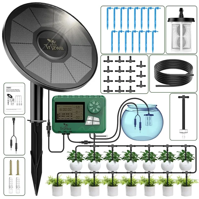 Système d'irrigation solaire, dernier Kit de système d'irrigation goutte à goutte pour plantes de jardin avec écran d'affichage, minuterie d'arrosage automatique de bricolage de voyage 1