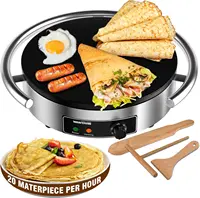 Commercial Electric Crepe Maker 16 Inch 110V Non-Stick 1700W Electric Crepe Machine Adjustable Temperature Control 403 Stainless 1