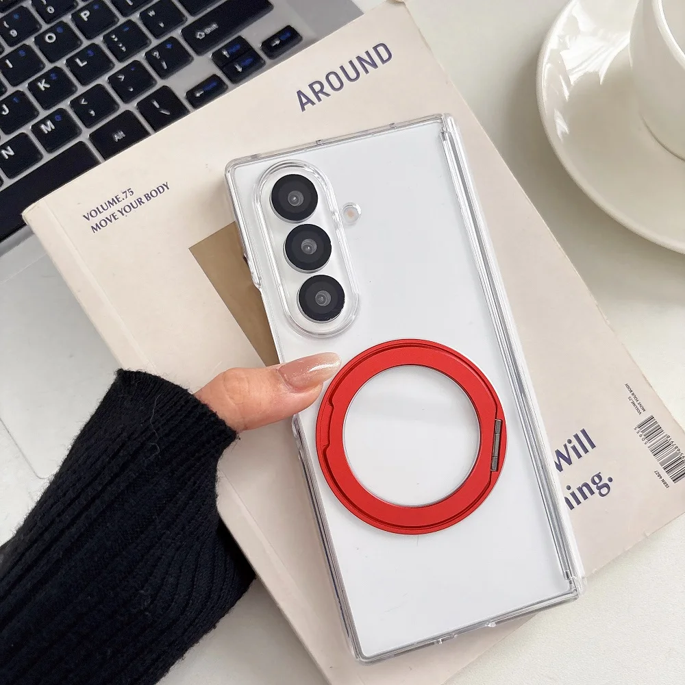 360° Rotating Bracket Transparent Phone Case with Hinge Protection - Shockproof Back Cover (2-Piece Set)