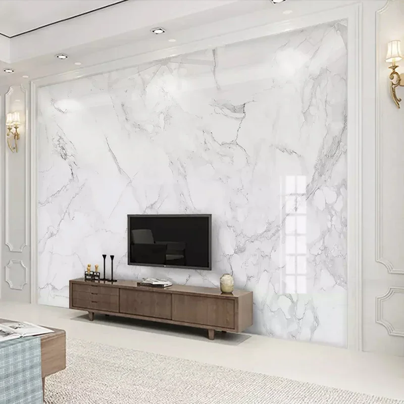 Papel de Parede Foto Moderno Simples Branco Textura de Mármore Sala de Estar tv Sofá Quarto Plano de Fundo de Parede Decoração de Luxo Papel de Parede d