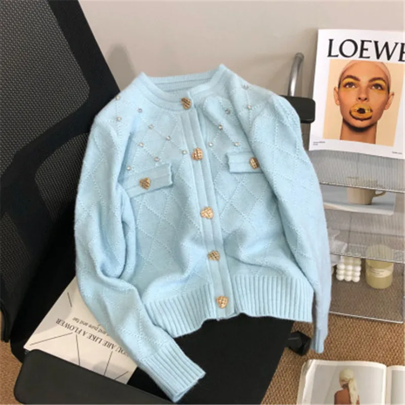 

Маленький духовой вязаный кардиган s421, женский осенне-зимний свободный милый короткий свитер, Топ