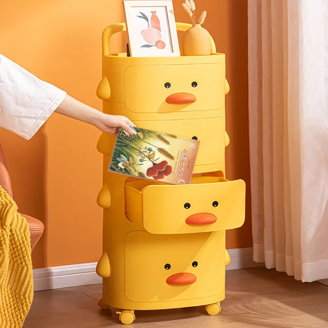 Sárga Kacsa Polcok Kocsi Polc Nagy Kapacitású Nyers Tárolószekrény Műanyag Tároló Állvány Hálószoba Doboz - Image 6