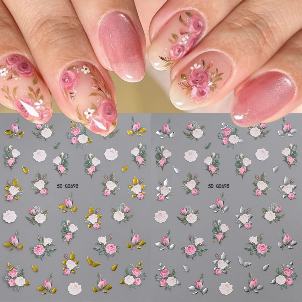 5D Elegante Rosa Blühende Pfingstrosen-Nagelaufkleber Romantische Mehrblättrige Blumen-Nagelsticker Frühling Sommer Pfingstrosen-Nageldekoration – Detail 1