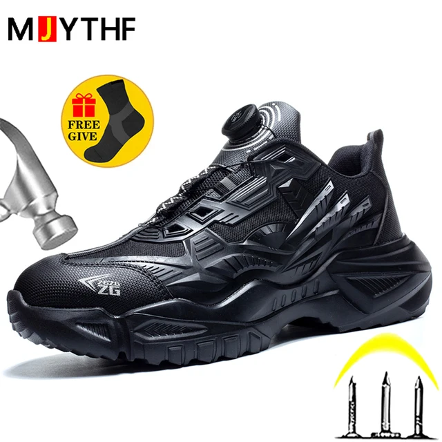 Zapatos de seguridad de alta calidad para hombre, zapatillas de trabajo con hebilla giratoria de alambre de acero, zapatos indestructibles, zapatos de trabajo antigolpes y antiperforaciones