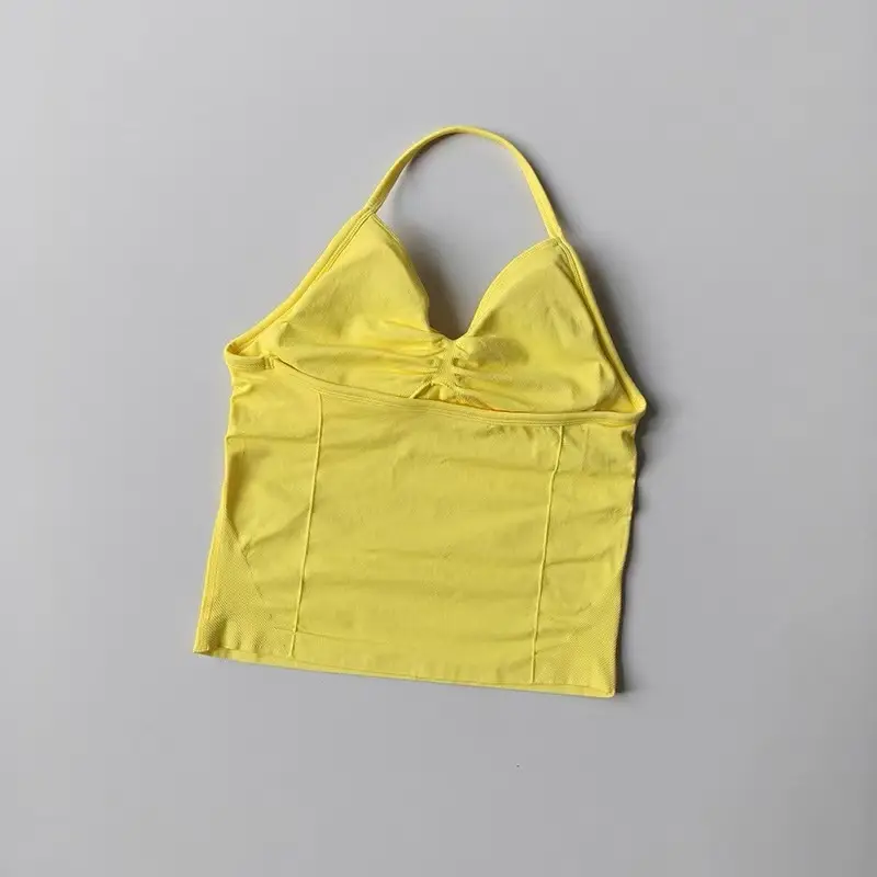 Sexy Halter Neck Beautiful Back High Waist Peach Sports Bras Shorts Suit Pilates Gathering Yoga Vest Training Fitness Bra Sets - Image 8