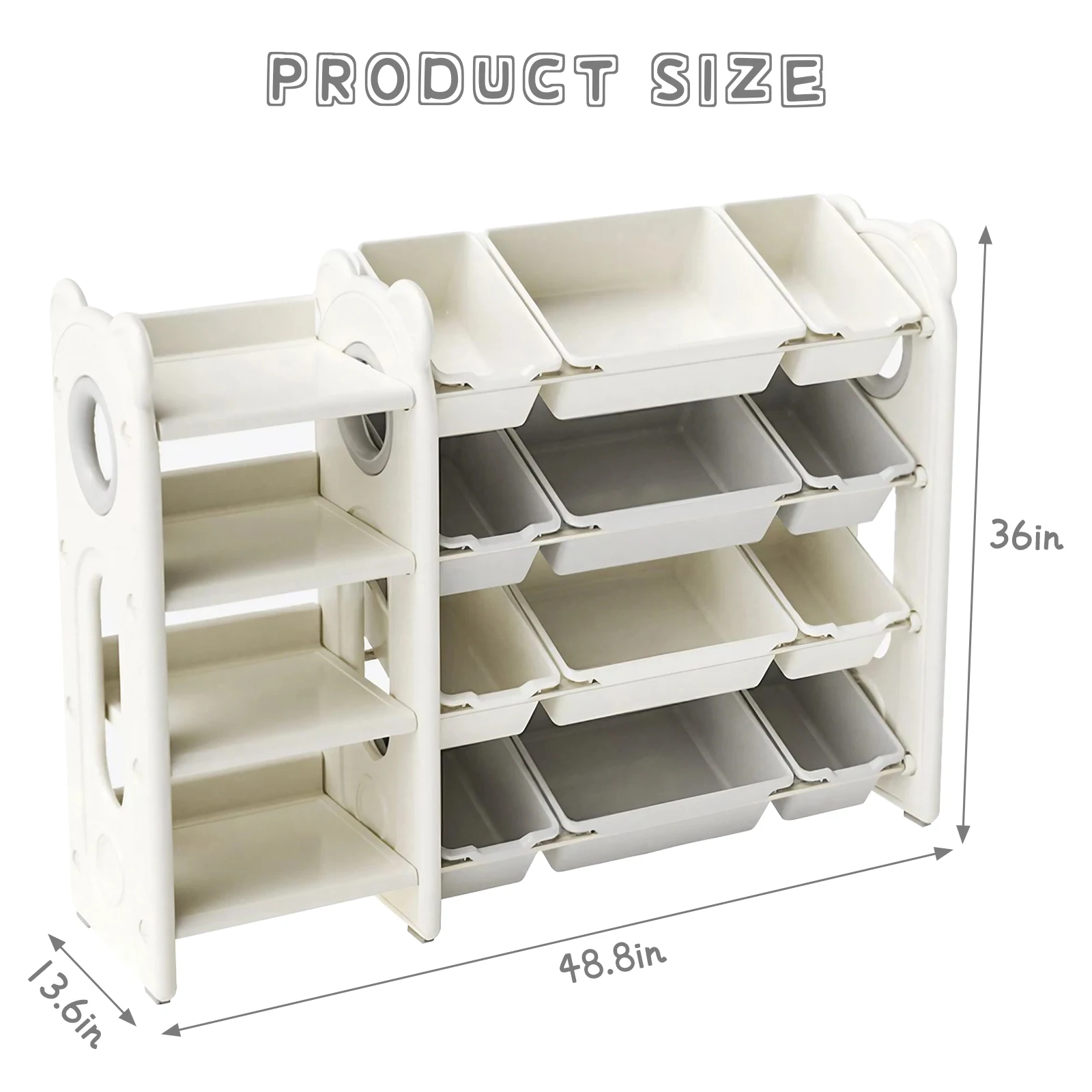Kids Toy Storage with 12 Removable Plastic Bins,Modern Toy Kids Book Rack Storage Bookshelf,for Playroom,Daycare & Nursery.L