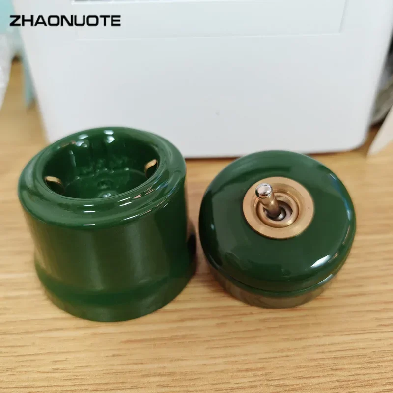 Retro Verde Cerâmica Interruptor de Alavanca Redonda eu Soquete Way Way Control Interruptor de Luz de Parede Alta Qualidade