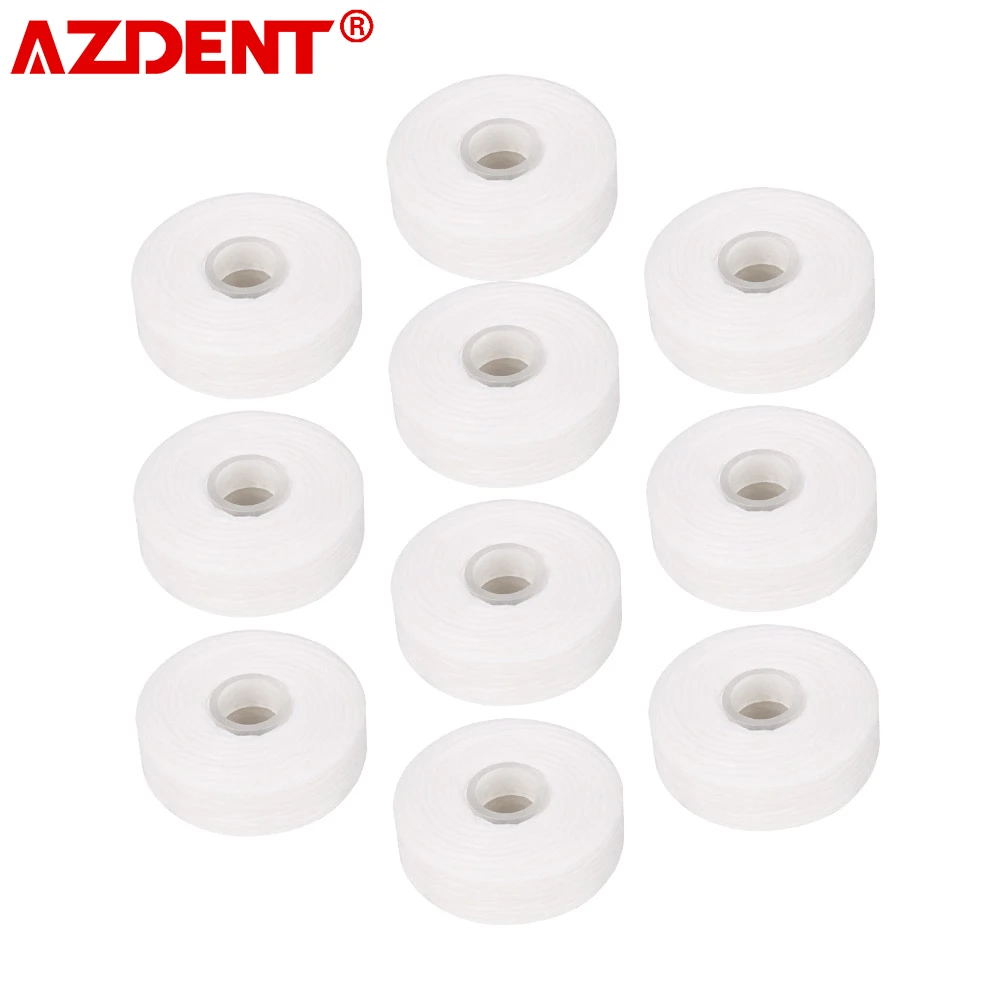  AZDENT 10Rolls Dental Flosser Built-in Spool Wax Mint Flavored Europe Replacement Flat Wire Dental Floss 50M/Roll 