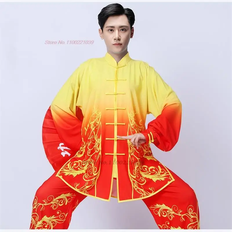 tai chi uniform traditional chinese wushu kungfu suit gradient color martial arts wing chun suit taijiquan morning exercise