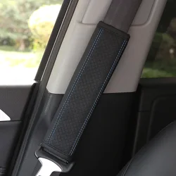 Luxurious PU Leather Seat Belt Shoulder Pad with Breathable Padding (Black blue)