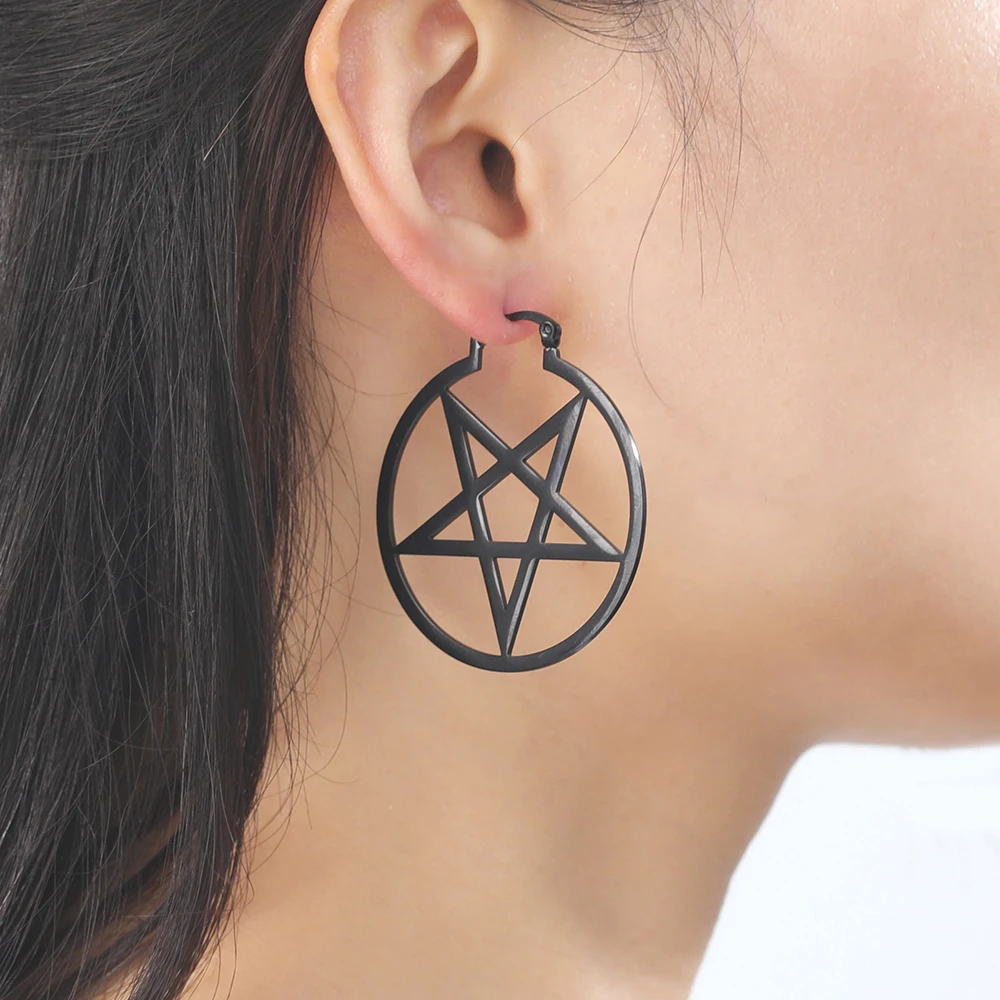 Goth Filigree Earrings for Women Stainless Steel Bat Snake Hoops Gothic Satanic Pentagram Earrings Y2k Viking Jewelry Halloween