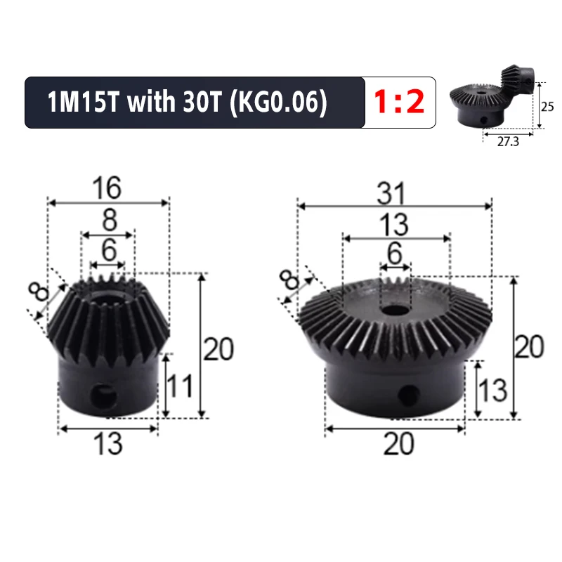 Motor Gear Transmission Gear 1Pair 1:2 Bevel Gear 90 Degree Drive Commutation Steel Gears