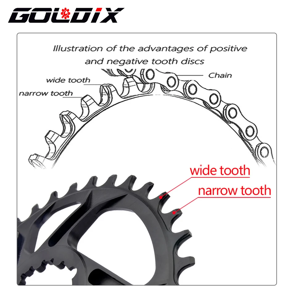 Bike Chainring GOLDIX Bicycle Chainring Wide Narrow Chainwheel 30/32/34/36/38T Crankset Crown For Sram 3-Bolt Single Disc