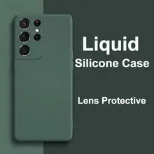 

Original Square Liquid Silicone TPU Case For Samsung Galaxy S21 Ultra S21 Plus S20 FE Cover Lens Protector Coque For Samsung S21