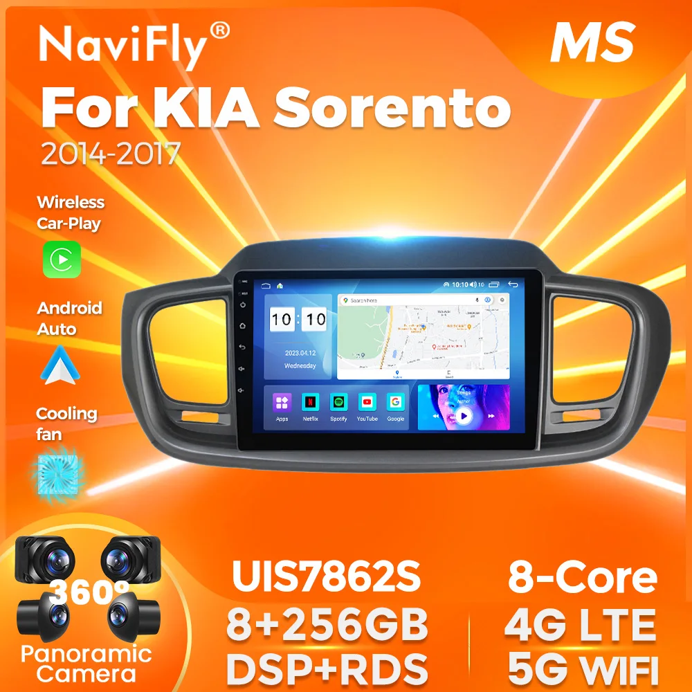 NaviFly 기아 쏘렌토용 자동차 지능형 시스템, 2014 2017 비디오 플레이어, 라디오 7862S, 8G, 128GB 카플레이, 안드로이드 12