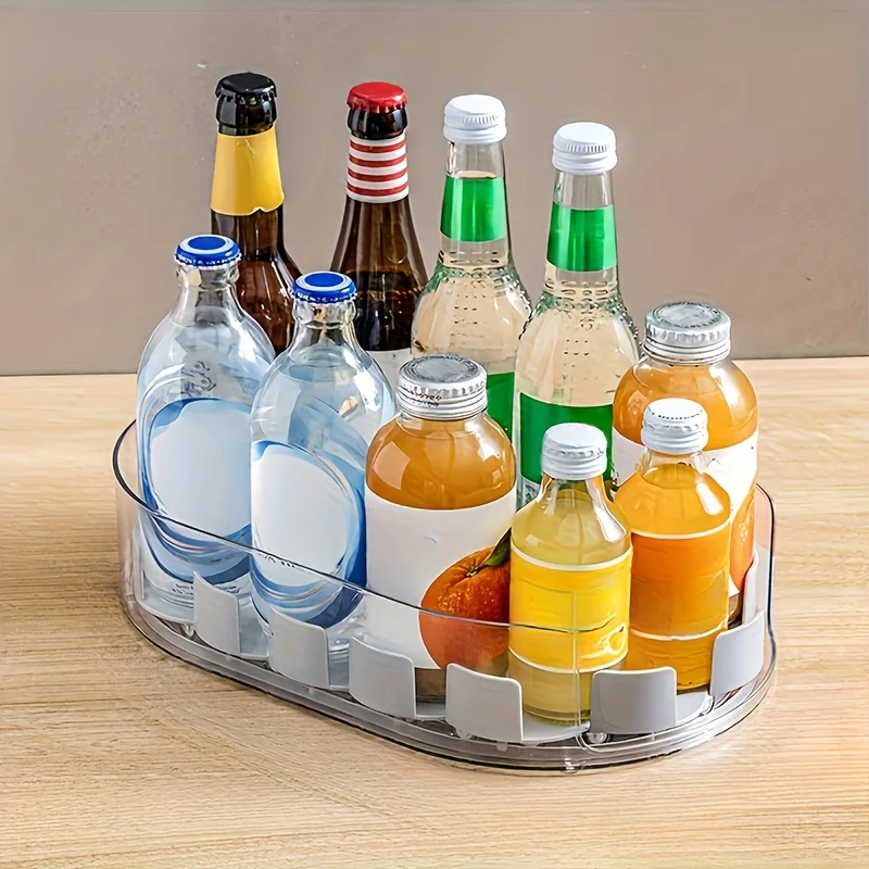 [Space-saving design]360&deg; Rotating Refrigerator Shelf-Long, rectangular removable storage tray