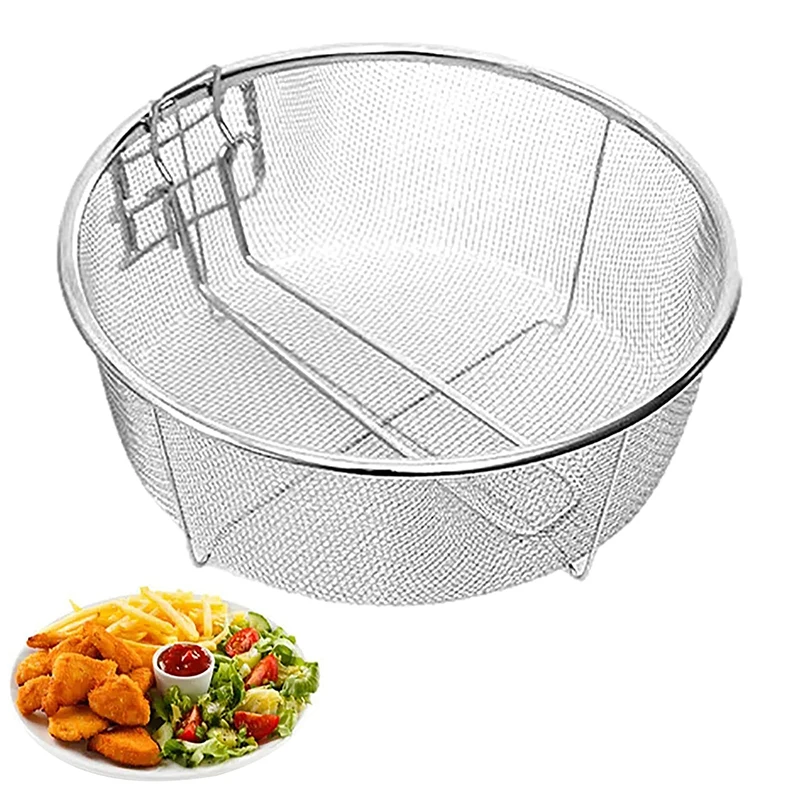 Stainless Steel Fry Basket French Fries Basket With Handle Deep Fryer Strainer Blanching Basket Deep Fryer Skimmer For Kitchen Stainless Steel Fry Basket
