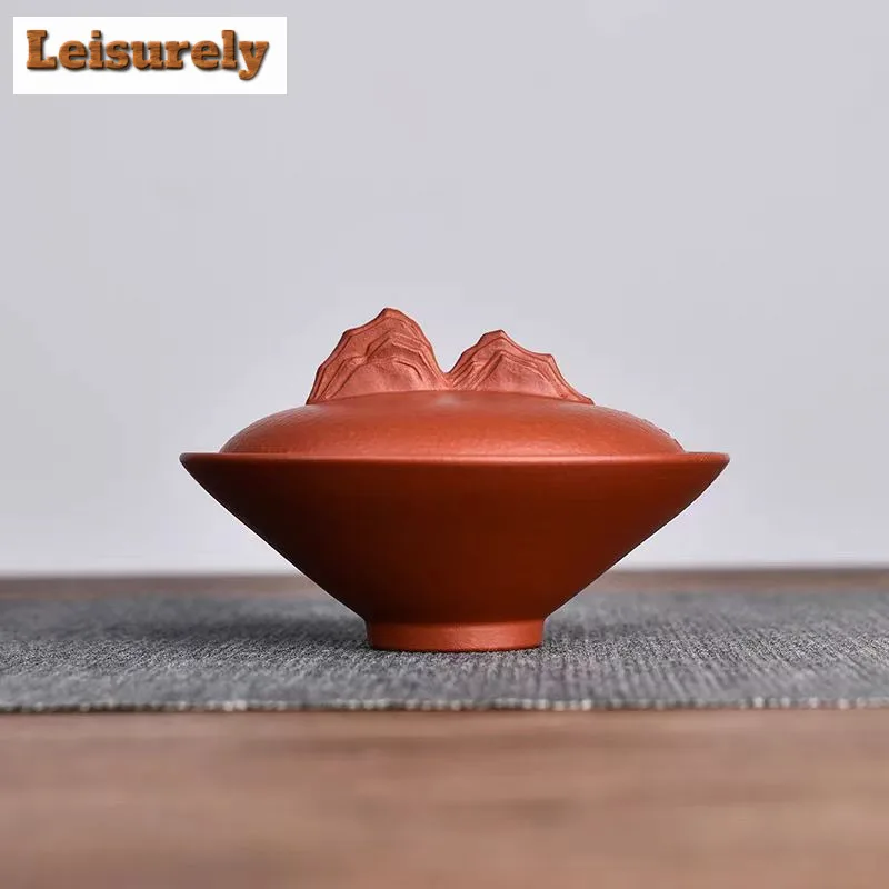 85ml High-end Yixing Purple Clay Pure Tea Tureen Handmade Raw Ore Zhu Mud Cover Bowl Anti Scalding Tea Maker Gaiwan Zisha Teaset