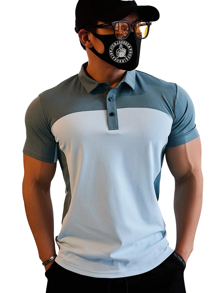 Polo Shirt Men Fashion Fitness Workout Skinny Running Casual Tops Tees Mens Short Sleeve Gym Bodybuilding Quick Dry Clothes