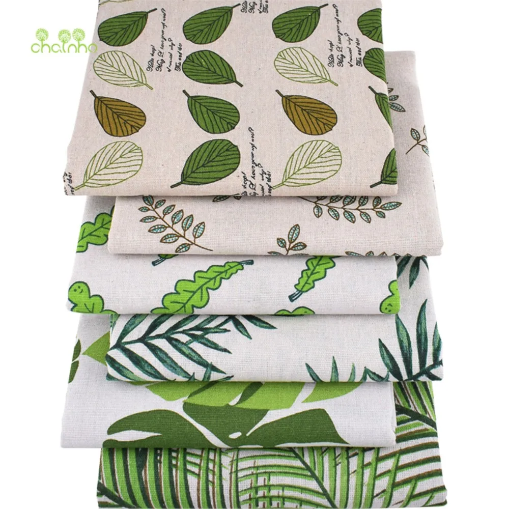 Chainho,Green Leaves Series,Printed Cotton Linen Fabric For DIY Quilting &Sewing Sofa,Table Clothes,Curtain,Bag,Cushion Material