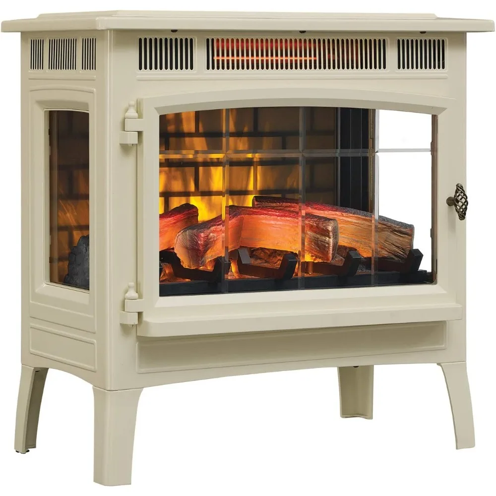 

Electric Infrared Quartz Fireplace Stove with 3D Flame Effect, Cream