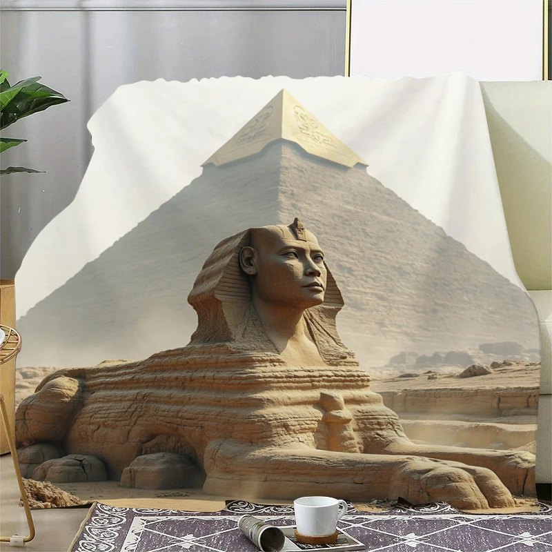 Luxury Pharaoh Mummy and Sphinx Ancient Egyptian Flannel Blanket Throw for Bedding Travel Soft Bedding Blankets