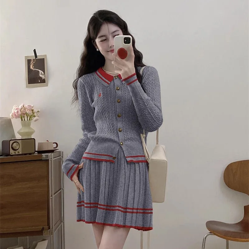 Golf Suits Women Golf Wear Autumn New Two Piece Set Fashion Knit Polo Shirt Skirt Women Clothes