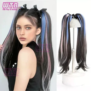 Synthetic Ponytail Long Straight Wig Ponytail Female Sweet and Cool Highlight Colorful Strap Ponytail Suitable For Women to wear