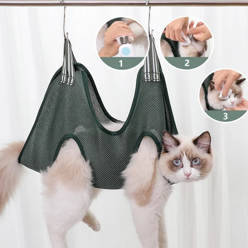Hamac de toilettage pour chien avec baignoire fixe pour la coupe des griffes, sac de contention anti-griffures, accessoires de beauté suspendus pour chats_voghion.com