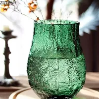 Green Wrinkle Glass Vase Artificial Flowers Decorative Flower Arrangement Desk Decoration Transparent Hydroponics Floral Vases 2