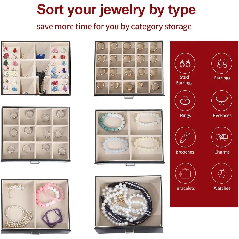 6-Layer Large Jewelry Box with Mirror – Multifunctional Jewelry Organizer with 5 Drawer... - SKU JBM08509 - UGI Packaging