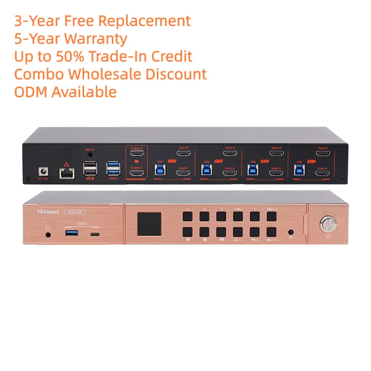 X TESmart 4x2 HDMI KVM 스위치 4대 PC 듀얼 모니터 지원 4K 60Hz USB 3.0 컴퓨터 시스템 제조업체 및 하드웨어 테스트 엔지니어용