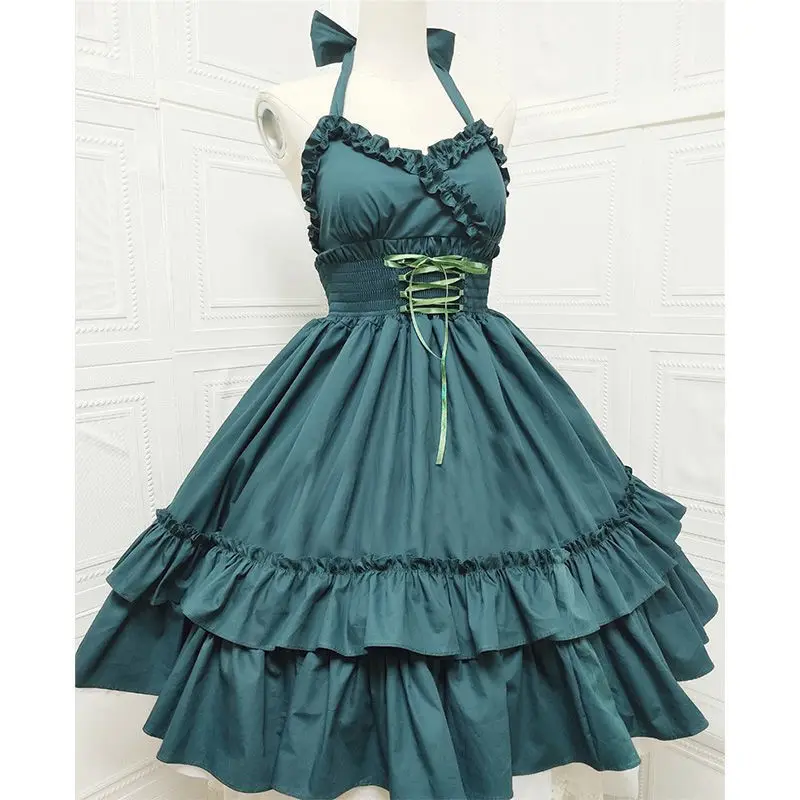 

2023 Summer Classical Elegant Suspender Dress Lolita Solid Kawaii Lolita Retro Soft Girl Tea Party Suspender Dress