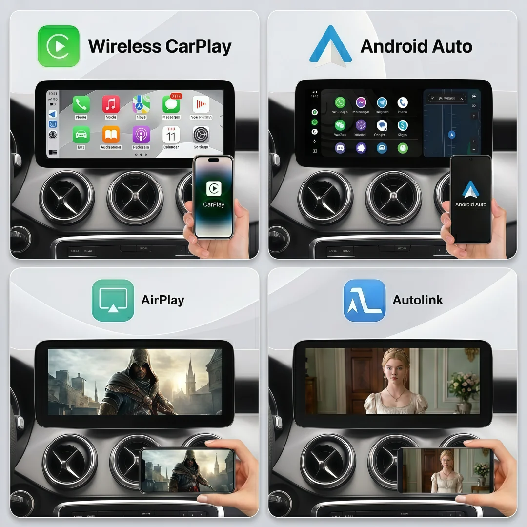 Pantalla táctil multimedia inalámbrica Bonroad 2400*900 con CarPlay y Android Auto para Mercedes Benz Clase A B W176 W246 CLA C117 GLA X156 4