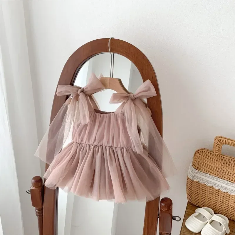 

Baby Girl Princess Bow Tutu Romper Dress Infant Toddler Sleevess Tulle Mesh Jumpsuit Party Pageant Baptism Baby Clothes 0-2Y