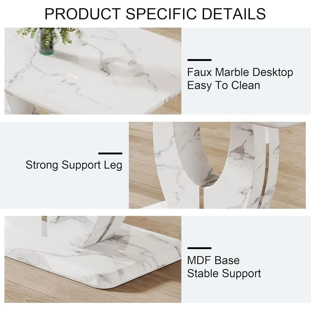 Dining Table Set for 6,Rectangula Kitchen Table Set Faux Marble Tabletop＆6 Pu Leather Upholstered Chairs Ideal , Kitchen Visit 4