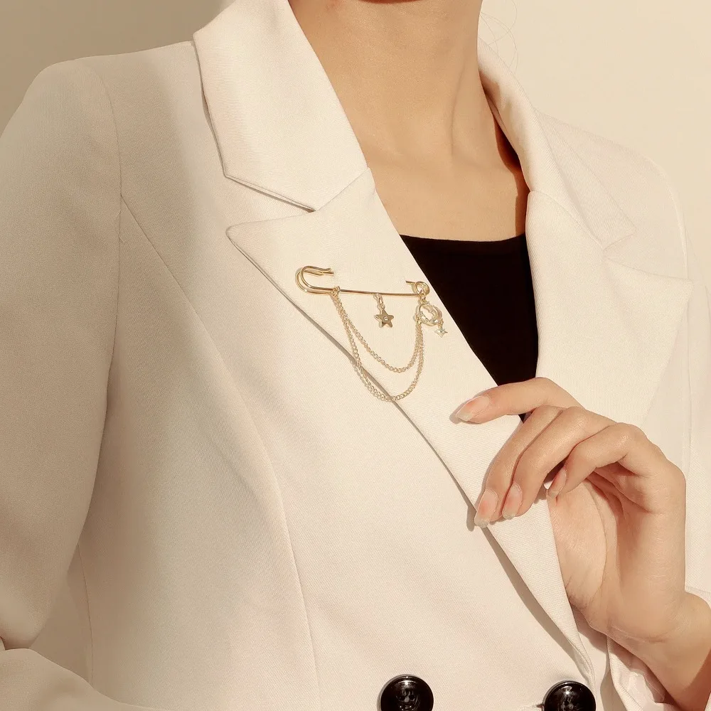 Cross Border Jewelry Retro Diamond Star Crescent Flow Su Xiaoxiang Brooch Clothing Pendant Pin Women Accessories