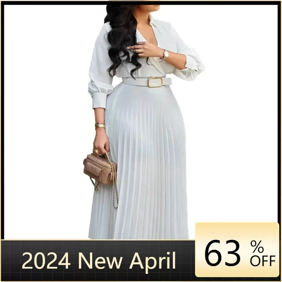 

2024 г., африканские плиссированные платья для женщин, весна, Африканское длинное платье макси с рукавом 3/4 и V-образным вырезом, африканская одежда Дашики 3XL