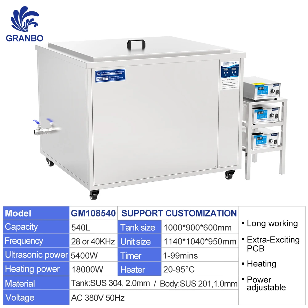 Granbo Large Tank Industrial Ultrasonic Parts Cleaner 540L 28Khz 5400W Ultimate Efficiency Motori Dpf Pulizia Dei Ricambi Auto
